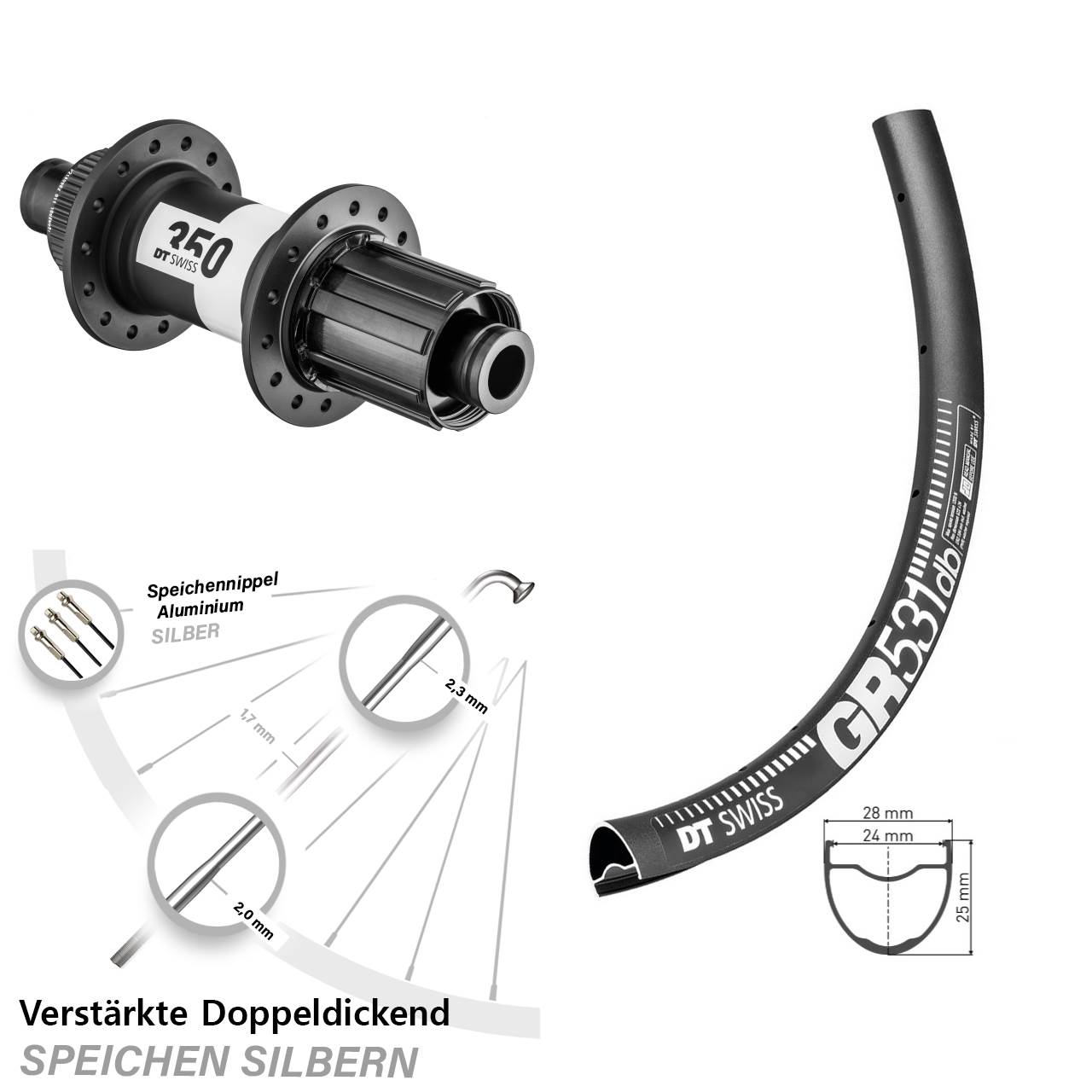 28/29 Zoll DT Swiss GR531 350 Boost Hinterrad Disc 8-11 fach