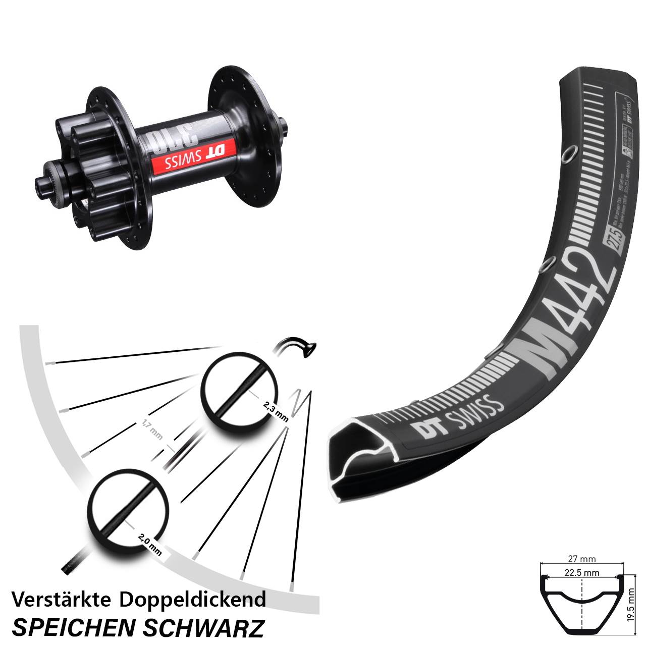 6-Loch Vorderrad für Schnellspanner 28 Zoll DT Swiss M442-370