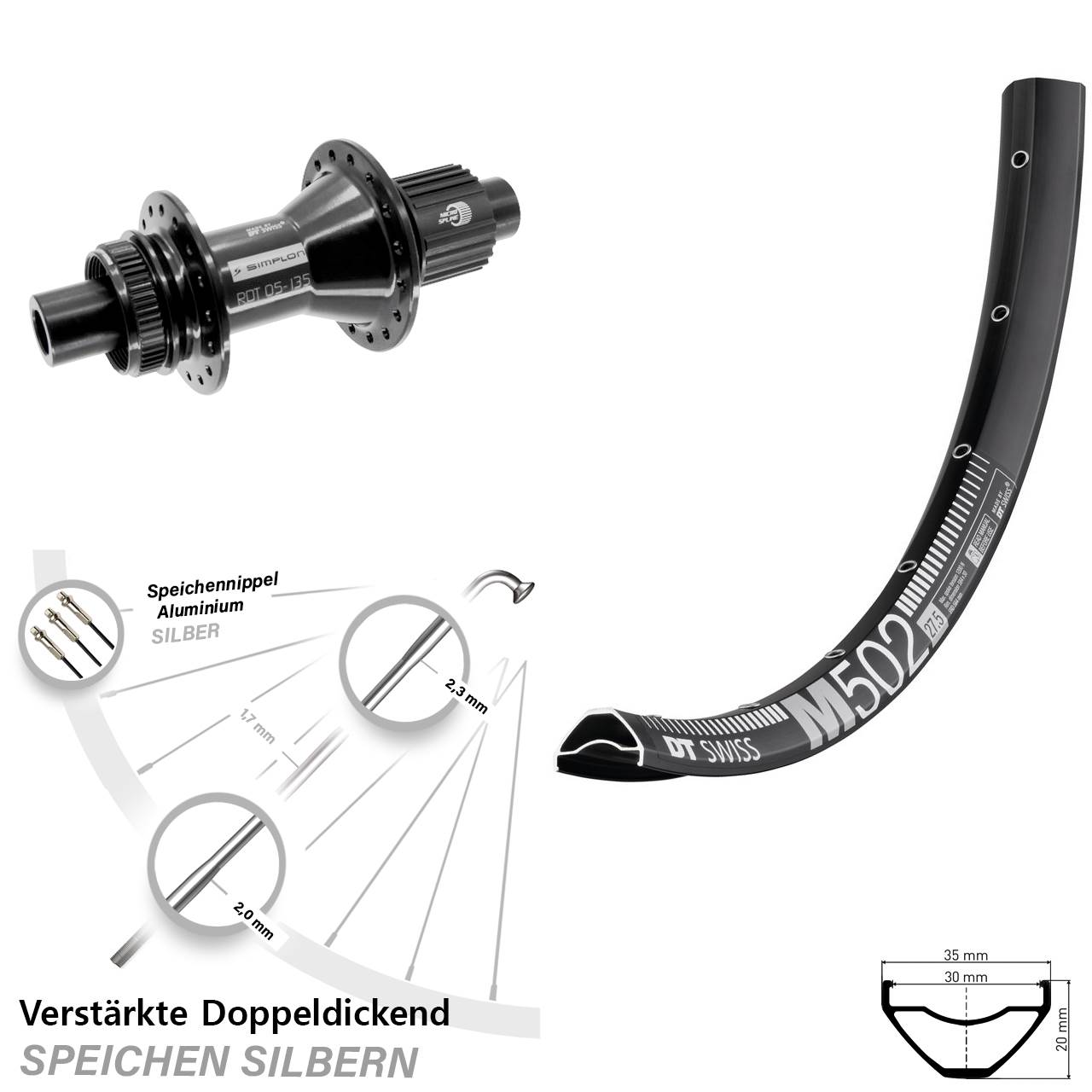 29 Zoll DT Swiss M502 370 Hybrid Disc Laufrad 12x142 Shimano Micro Spline