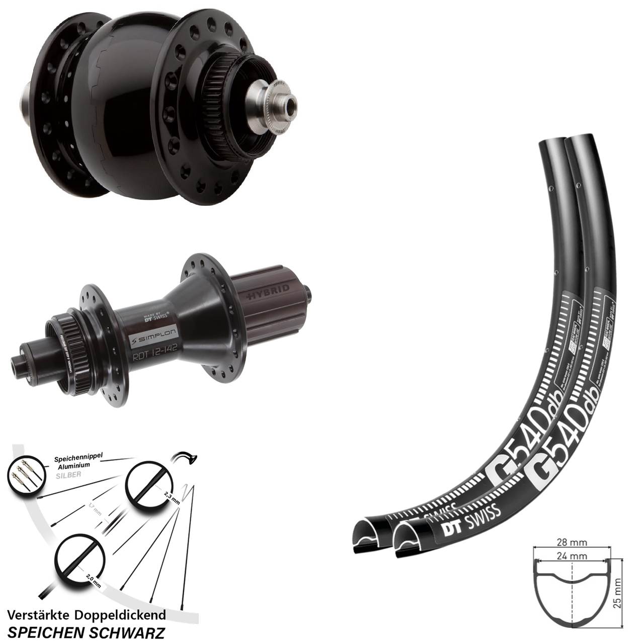 Disc Laufrad-Satz QR 27,5 Zoll DT Swiss G540-370 Hybrid SON 28 8-11 fach HG