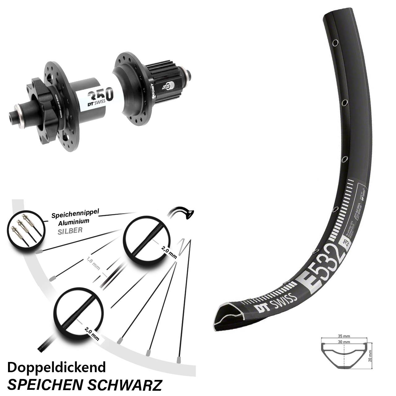 DT Swiss E 532 350 29 Zoll Hinterrad 6-Loch QR Boost Shimano Micro Spline