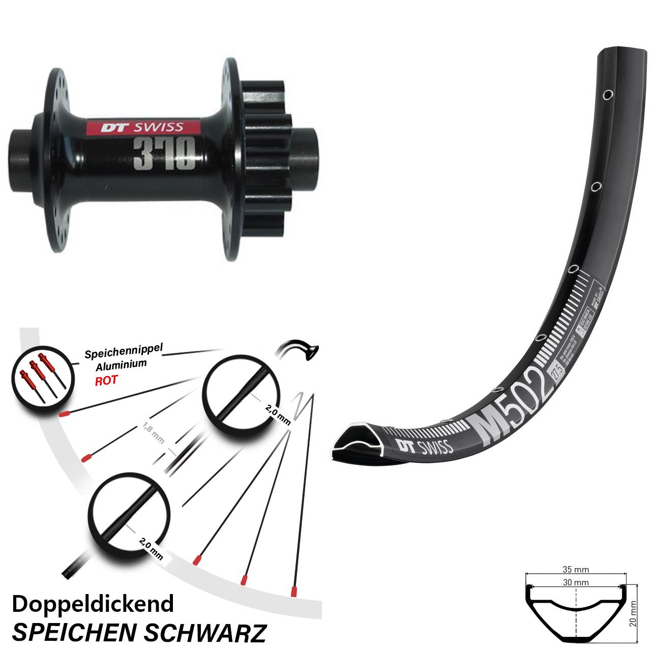 Vorderrad 29 Zoll DT Swiss M 502 15x100 und 370 6-Loch