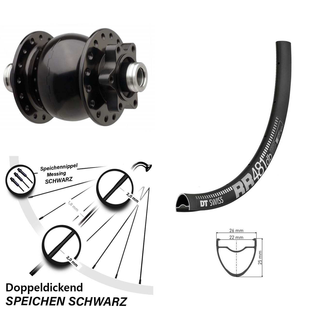 28 Zoll Vorderrad DT Swiss RR 481 Dynamo Boost 6-loch SON 28-12x110 mm
