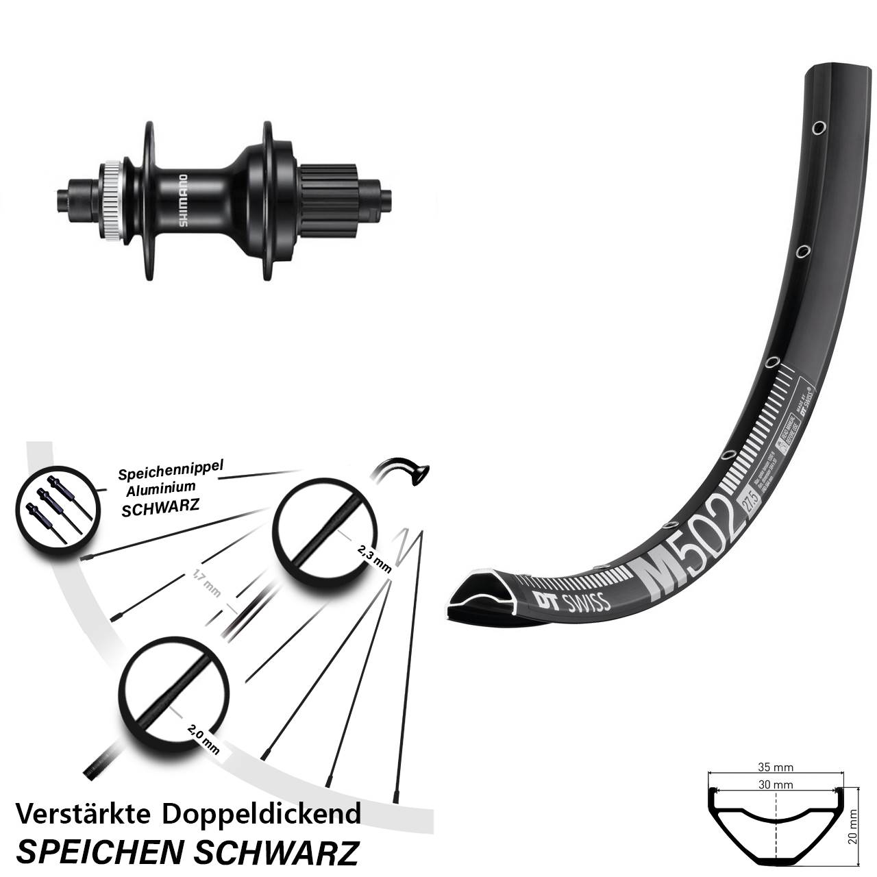 29 Zoll DT Swiss M502 Shimano MT500 Disc Laufrad für Schnellspanner Micro Spline
