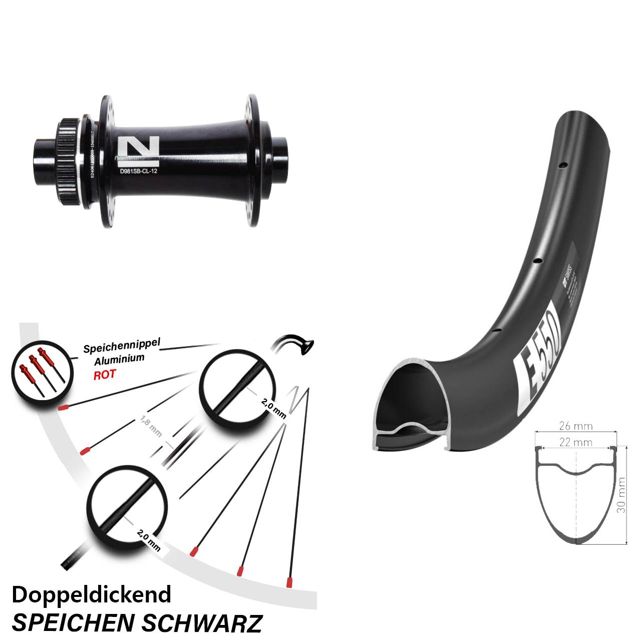 DT Swiss E550 Novatec D981 28 Zoll Disc Vorderrad 12x100
