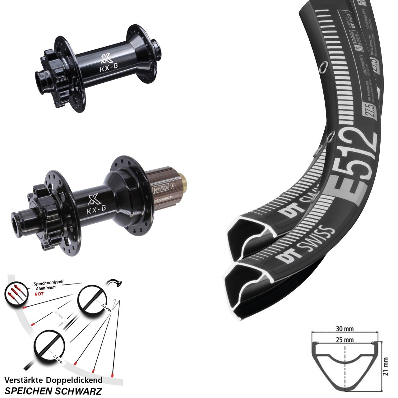 650B DT Swiss E512 KX-B Boost 6-Loch Laufrad-Satz 15x110 12x148 8-11 fach