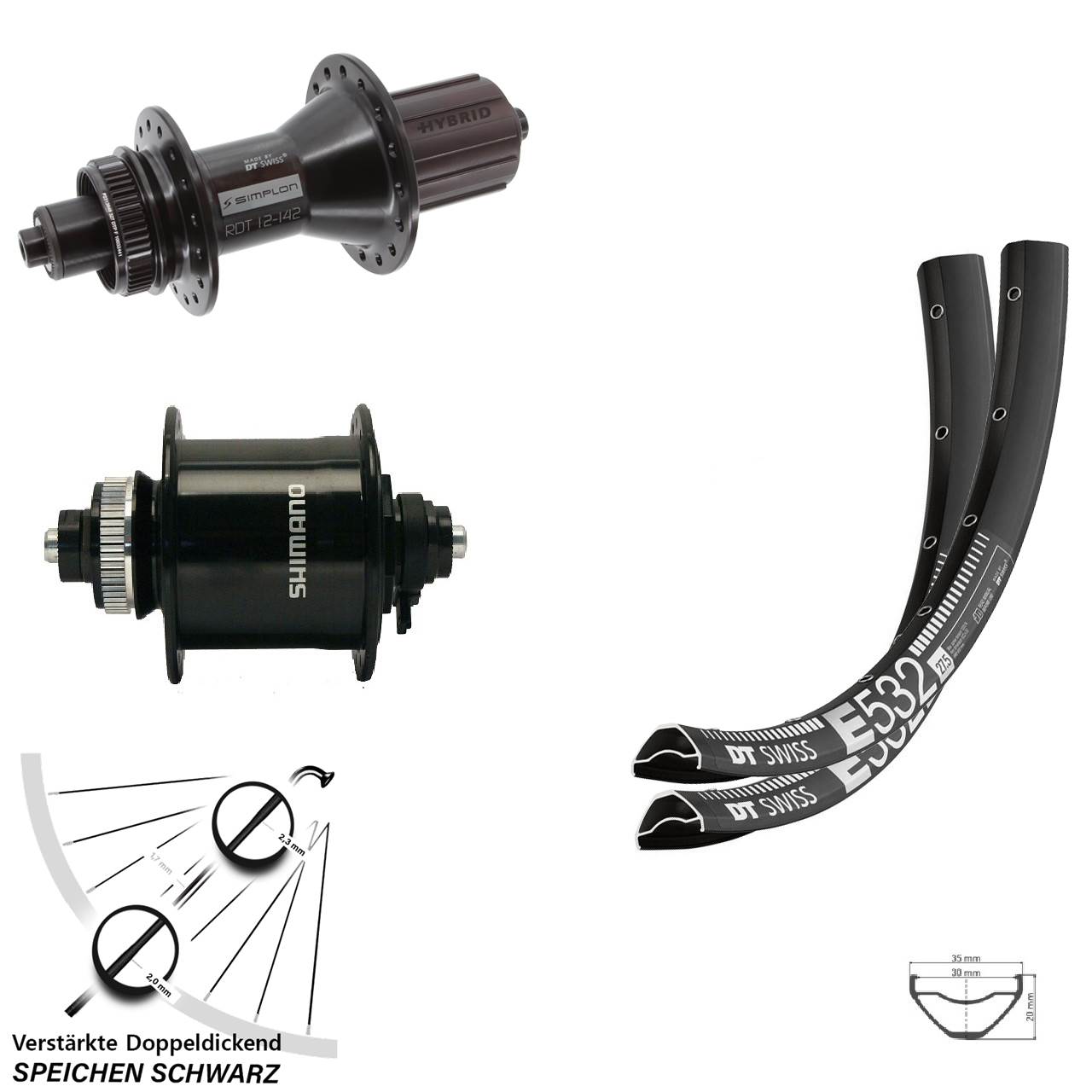 27,5 Zoll DT Swiss E 532-370 Hybrid Shimano DH-UR700 Laufradsatz CL QR 8-11 fach HG