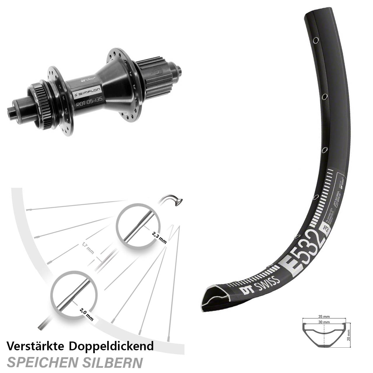 29 Zoll DT Swiss E 532-370 Hybrid Centerlock Hinterrad QR Micro Spline