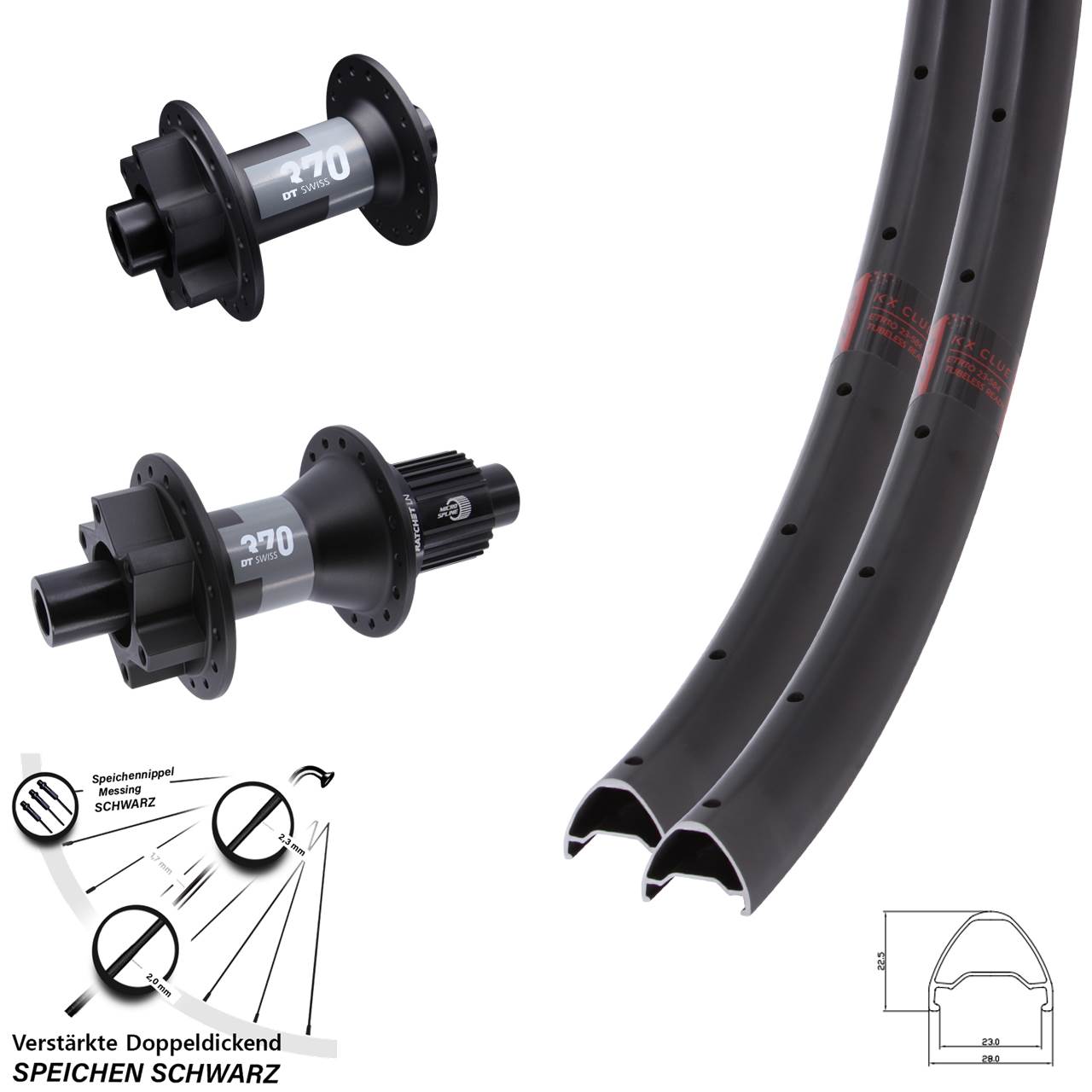 28 Zoll KX Clue DT Swiss 370 Disc Laufrad-Satz 12x100/142 Shimano Micro Spline
