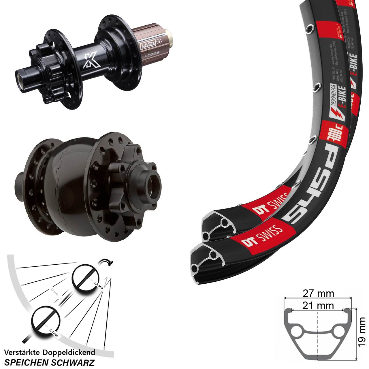 Laufradsatz 26 Zoll DT Swiss 545 KX-M Shimano Anti-Bite SON 28 8-12 fach HG