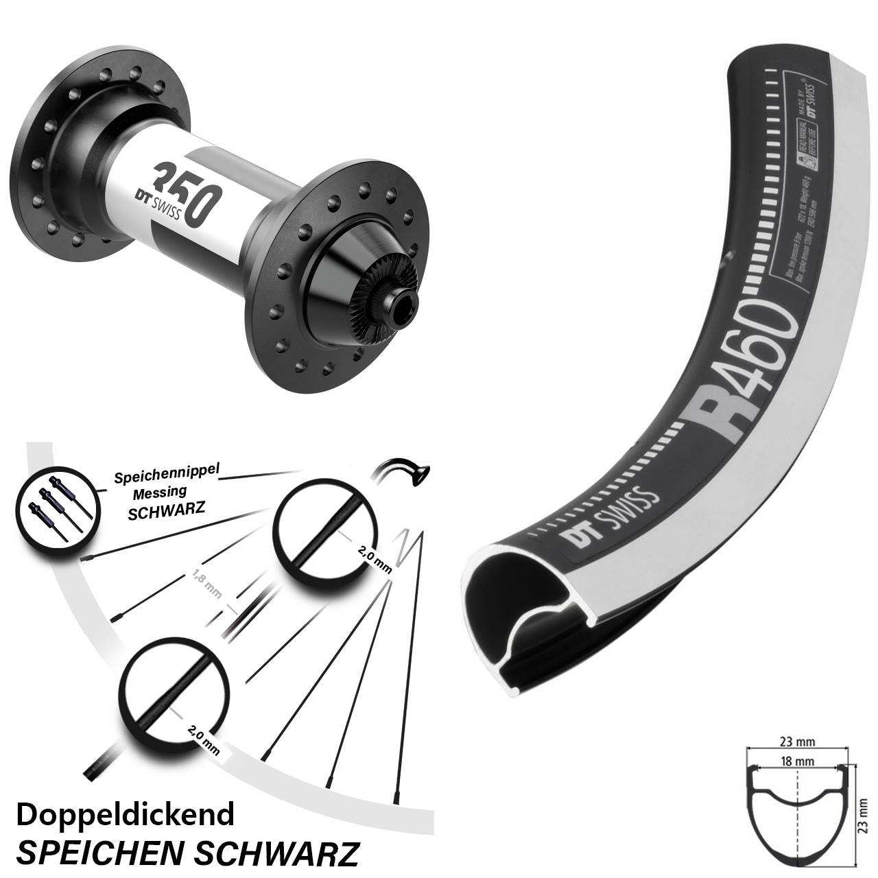 28 Zoll Vorderrad R 460 DT Swiss 350 Rennrad Felgenbremse 18-622 ETRTO