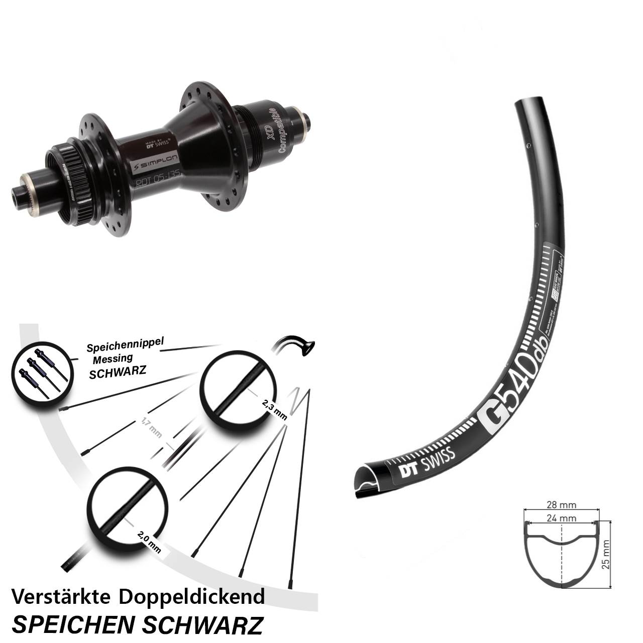 Disc Hinterrad 28-29 Zoll DT Swiss G 540-370 XD für Schnellspanner