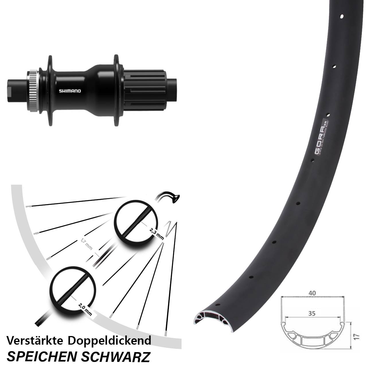 27,5 Zoll Gora 35 Shimano FH-TC500-B Disc Hinterrad 12x148 Boost 8-11 fach