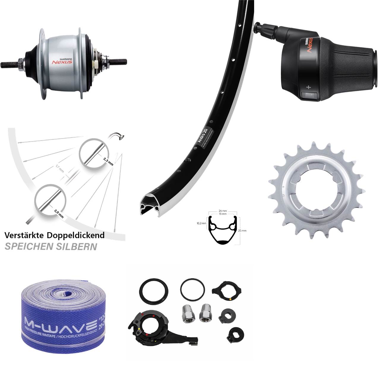 28 Zoll Ryde Andra 20 Shimano Nexus 8 Gang Hinterrad mit Freilauf