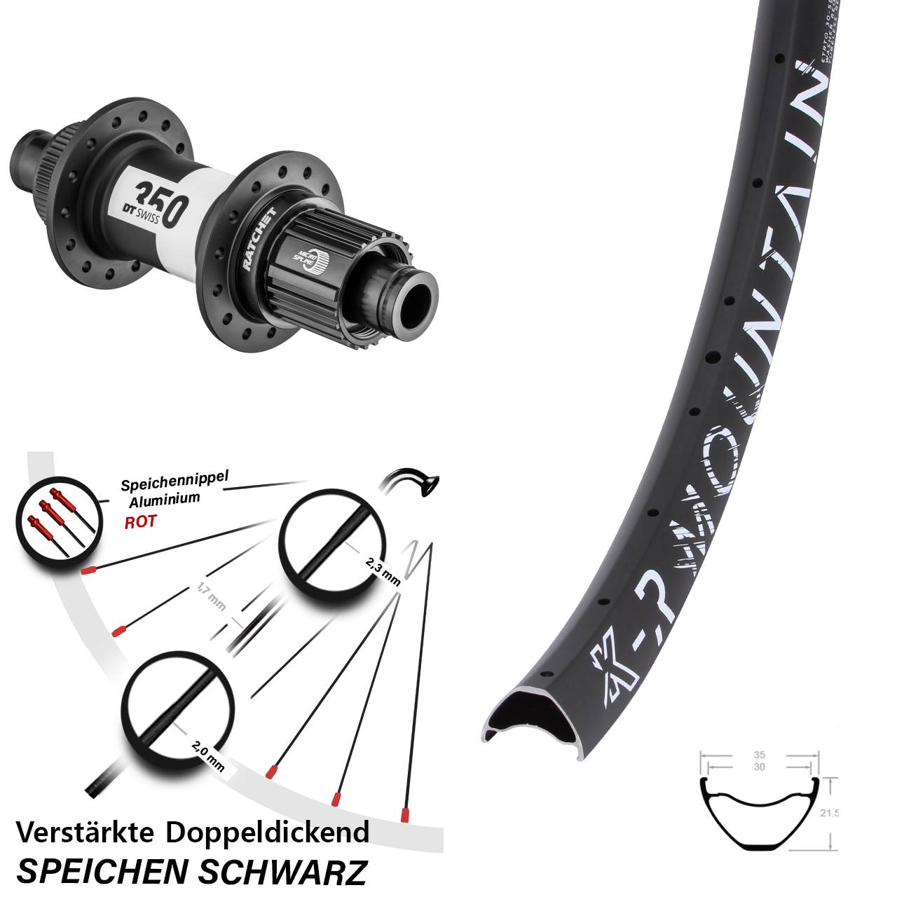 Hinterrad 12x148 27,5 Zoll KX-R Mountain DT Swiss 350 Ratchet 36 Shimano Micro Spline