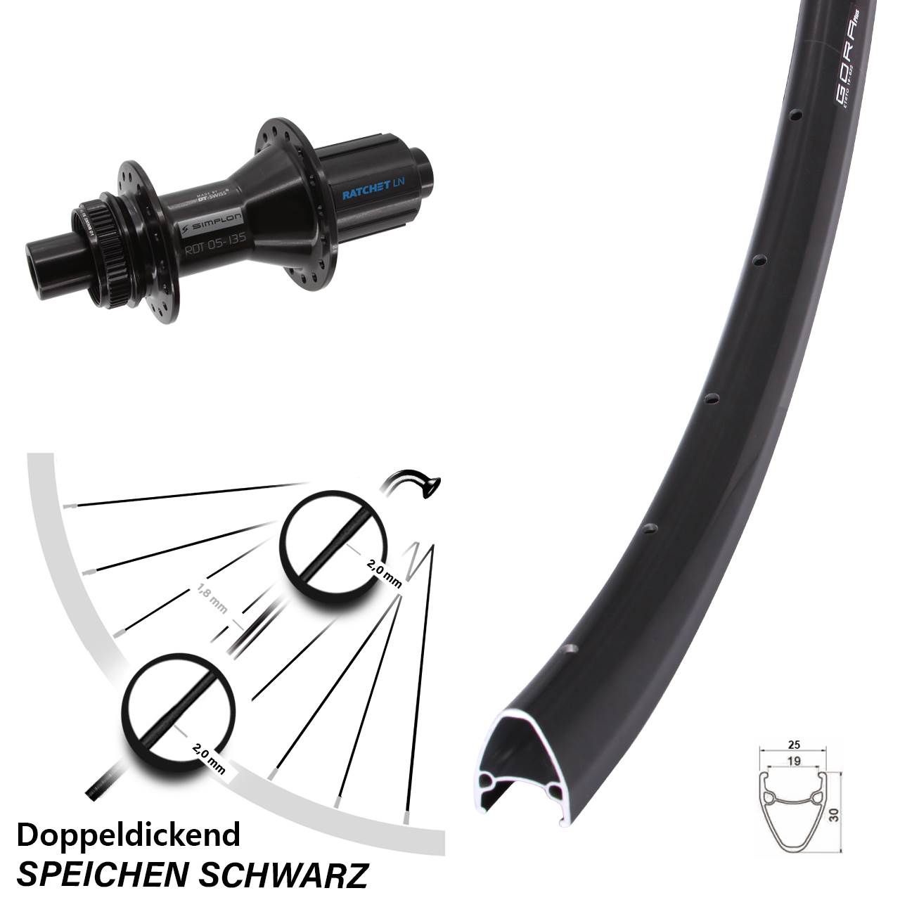 28 Zoll Gora Plus DT Swiss 370 Hybrid Hinterrad Centerlock 12x142 8-11 fach HG
