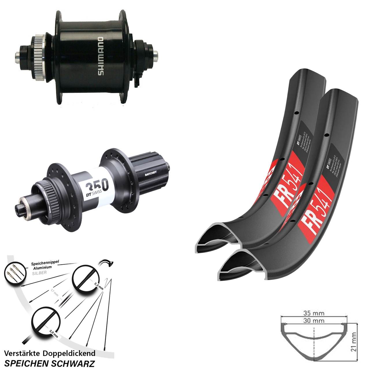 Disc Laufrad-Satz QR 29 Zoll DT Swiss FR 541 DT Swiss 350 Shimano DH-UR700-3D 8-11 fach