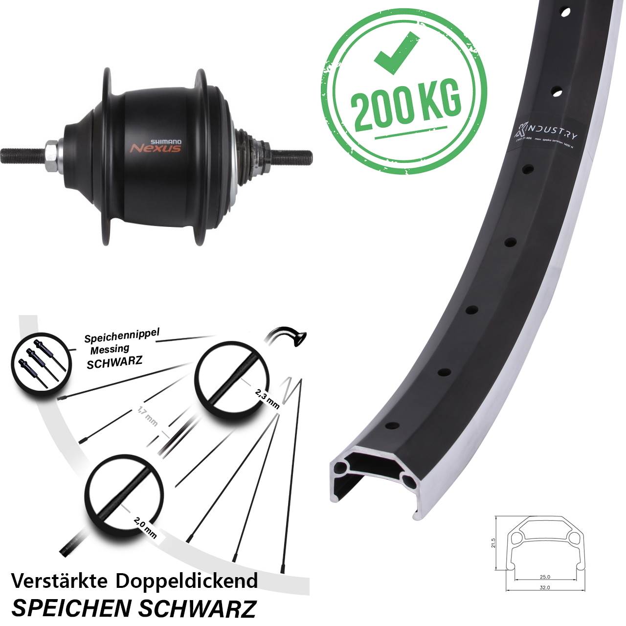 Hinterrad 20 Zoll KX Industry Shimano Nexus 8 Gang Premium