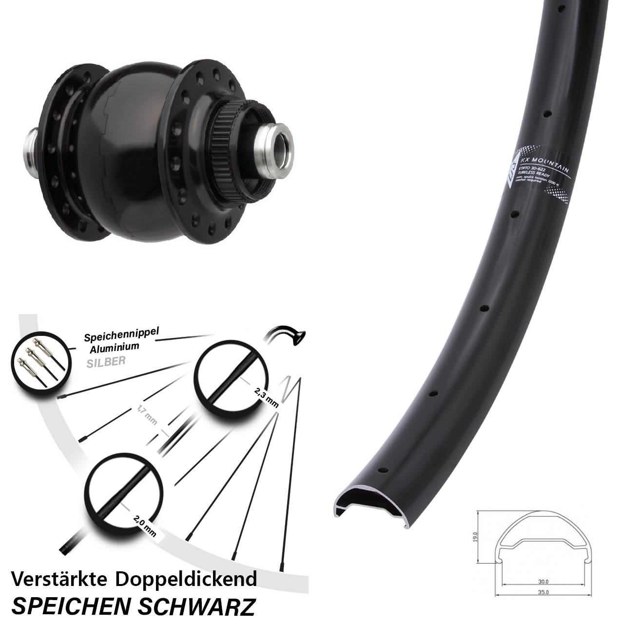 Disc Nabendynamovorderrad 29 Zoll KX Mountain TR SON 28 12x100