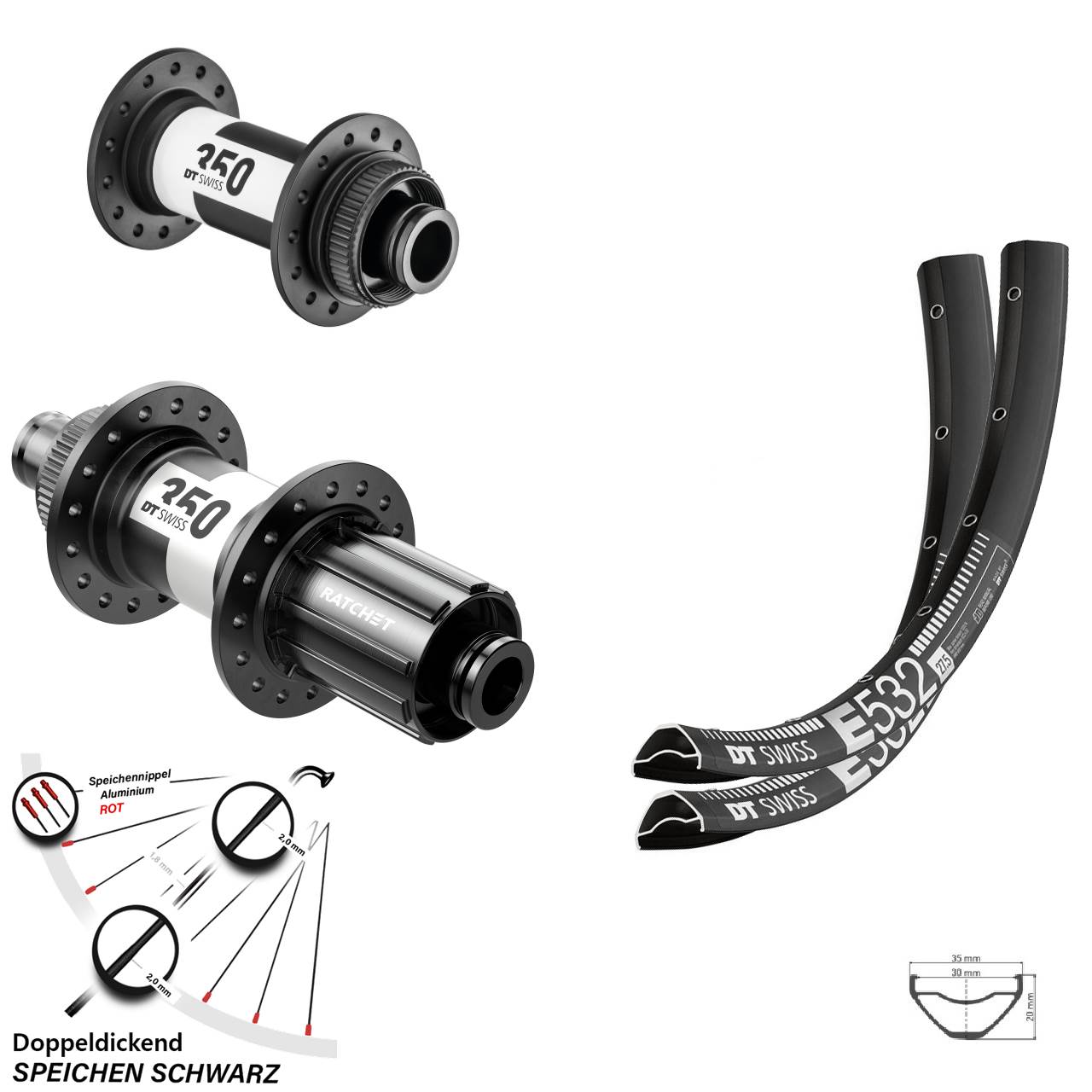 29 Zoll DT Swiss E 532-350 Centerlock Laufradsatz 15x100 12x142 8-11 fach