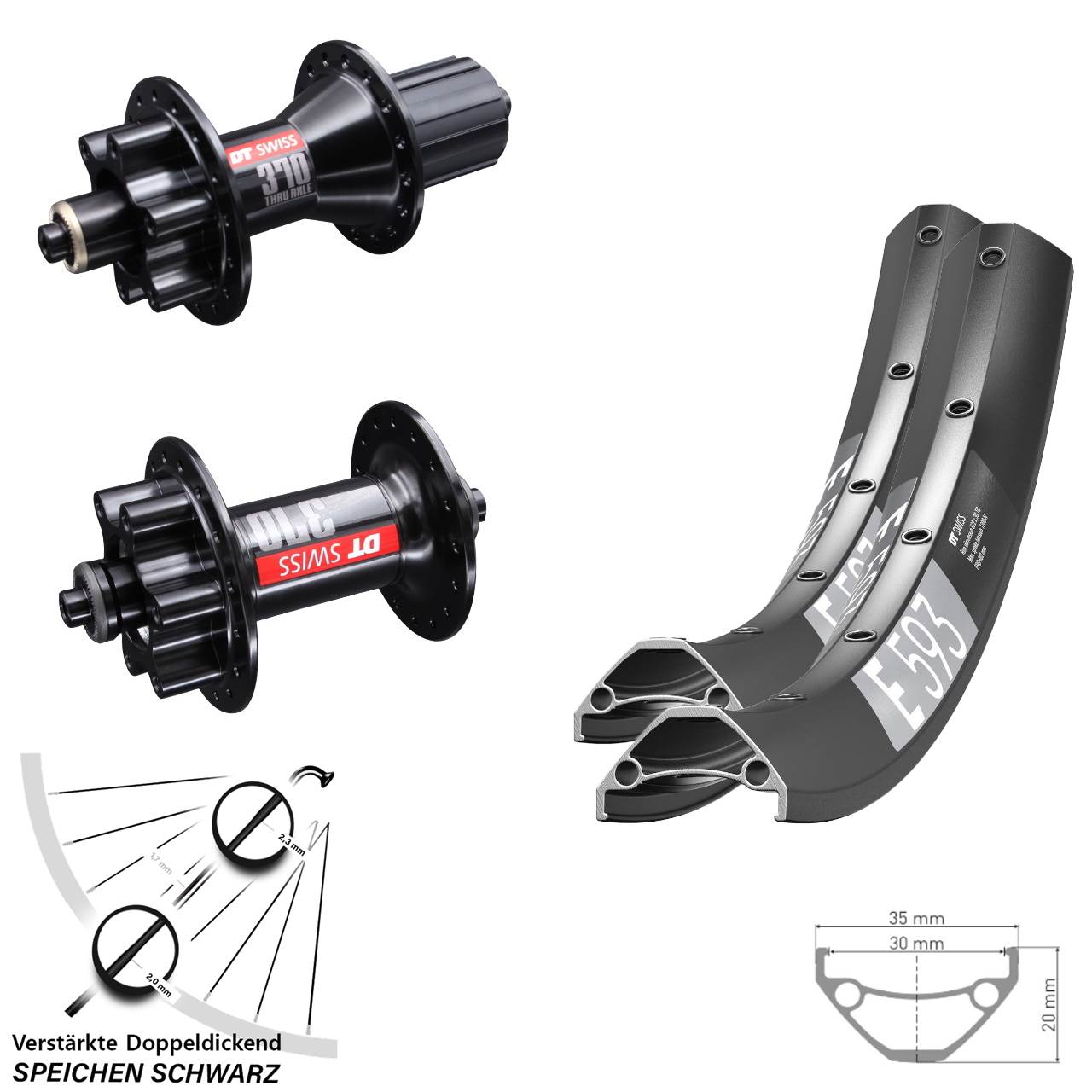 6-Loch Laufradsatz 27,5 Zoll DT Swiss E593 370 Hybrid 8-11fach QR