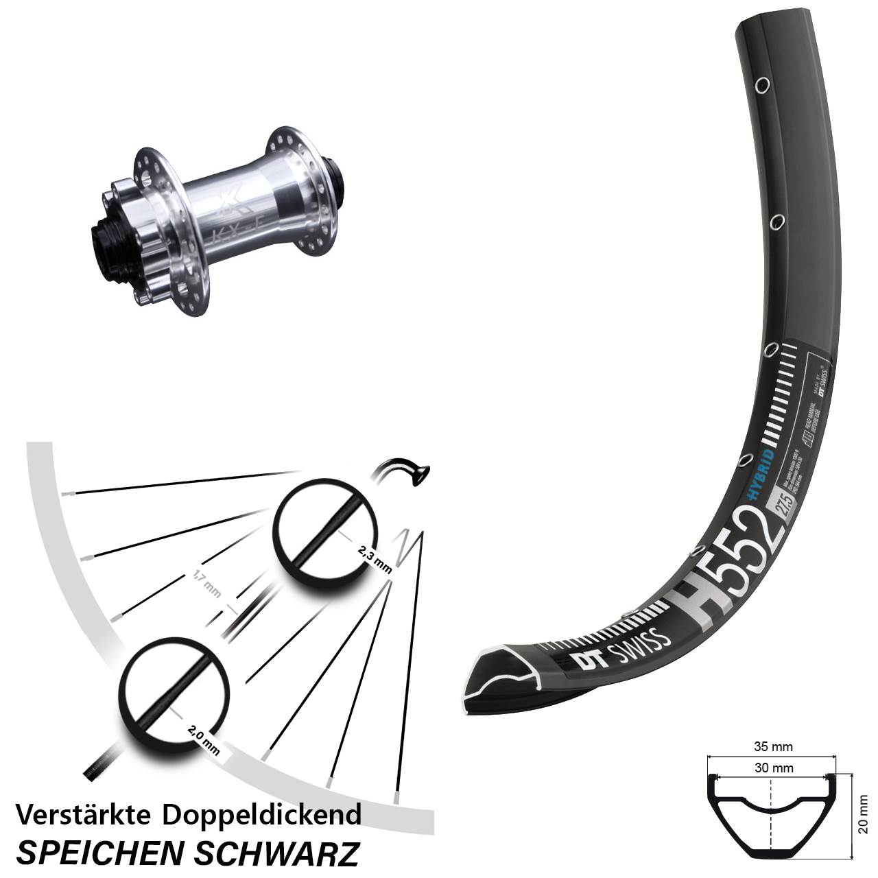 Vorderrad 6-Loch 29 Zoll DT Swiss H552 KX-E 4 Kugellager 15x100