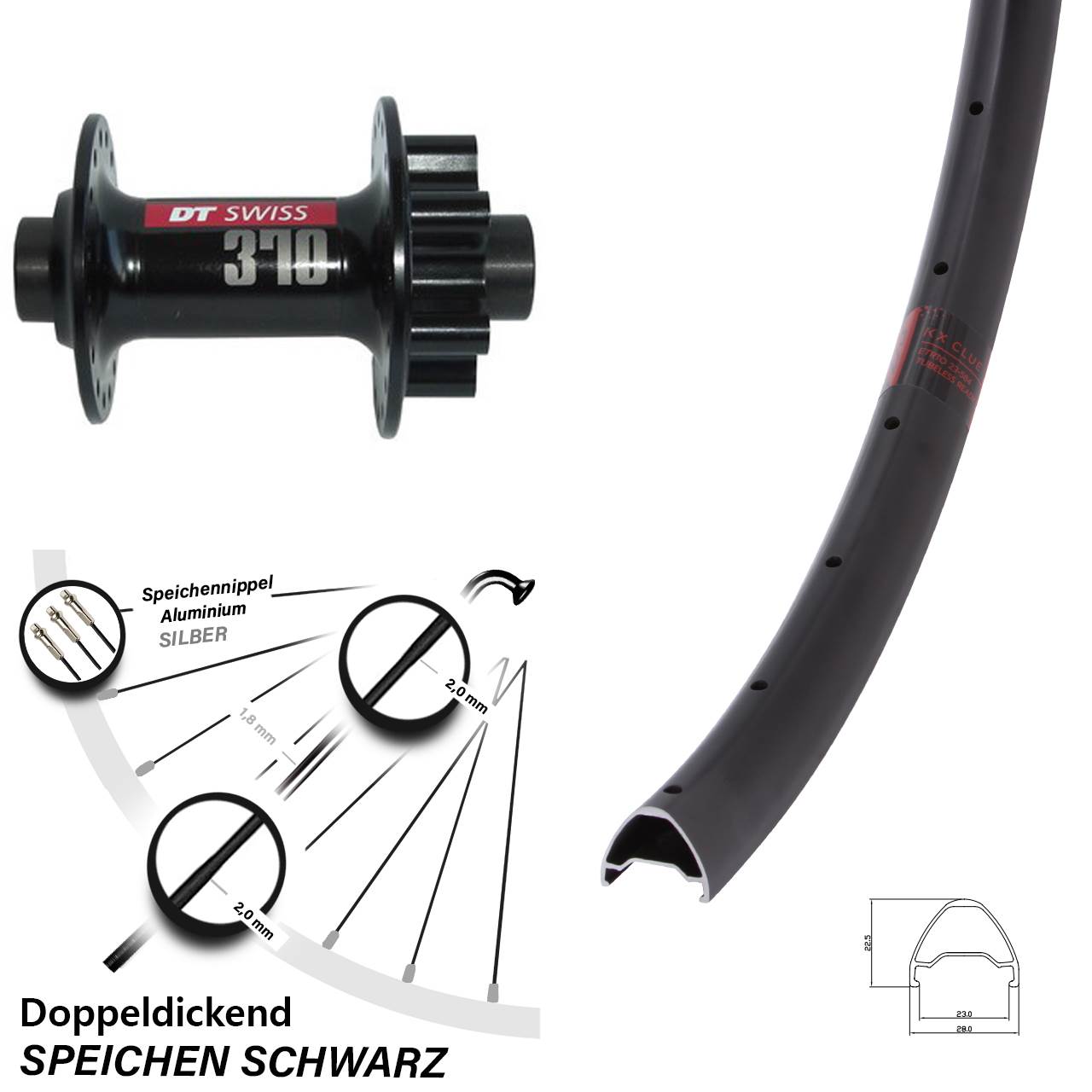 29 Zoll KX Clue DT Swiss 370 Vorderrad 6-Loch 15x100