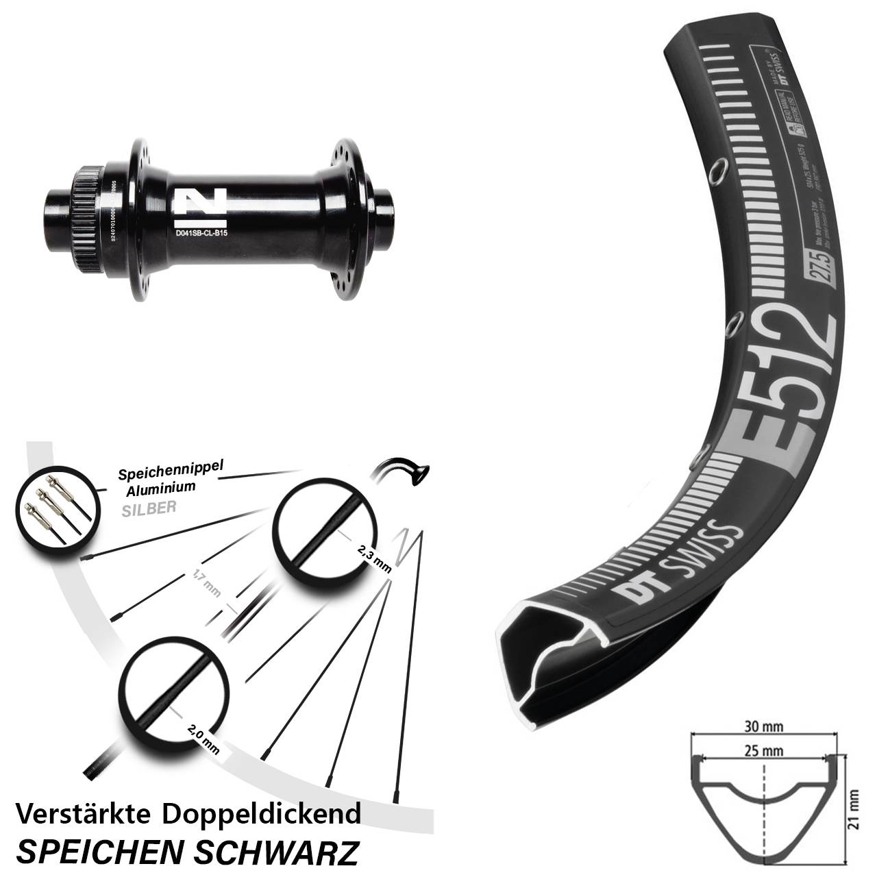 29 Zoll DT Swiss E512 Novatec D041SB Vorderrad Centerlock 15x110 Boost