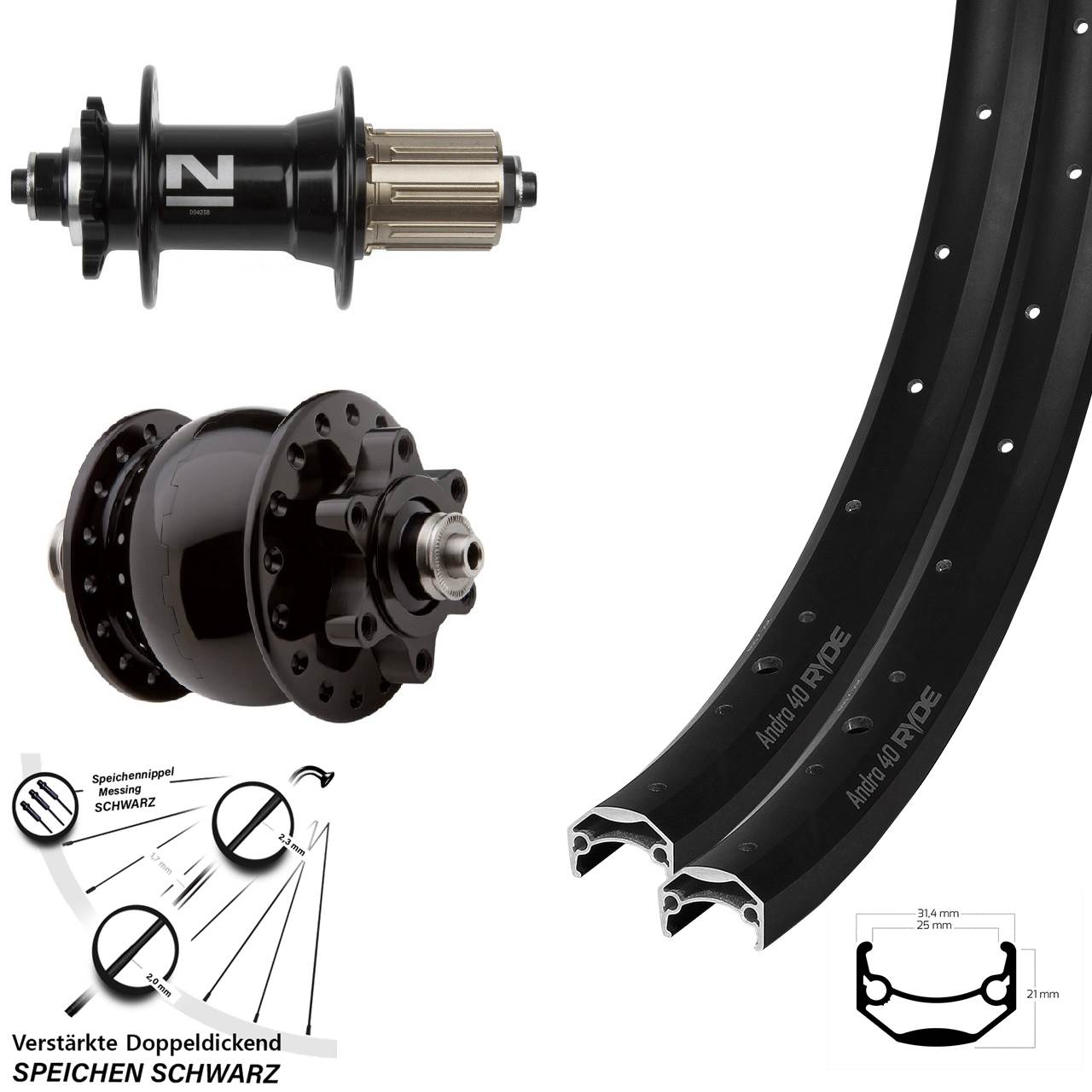 Disc Laufradsatz QR 27,5 Zoll Ryde Andra 40 Novatec D042 SON 28 8-11 fach HG