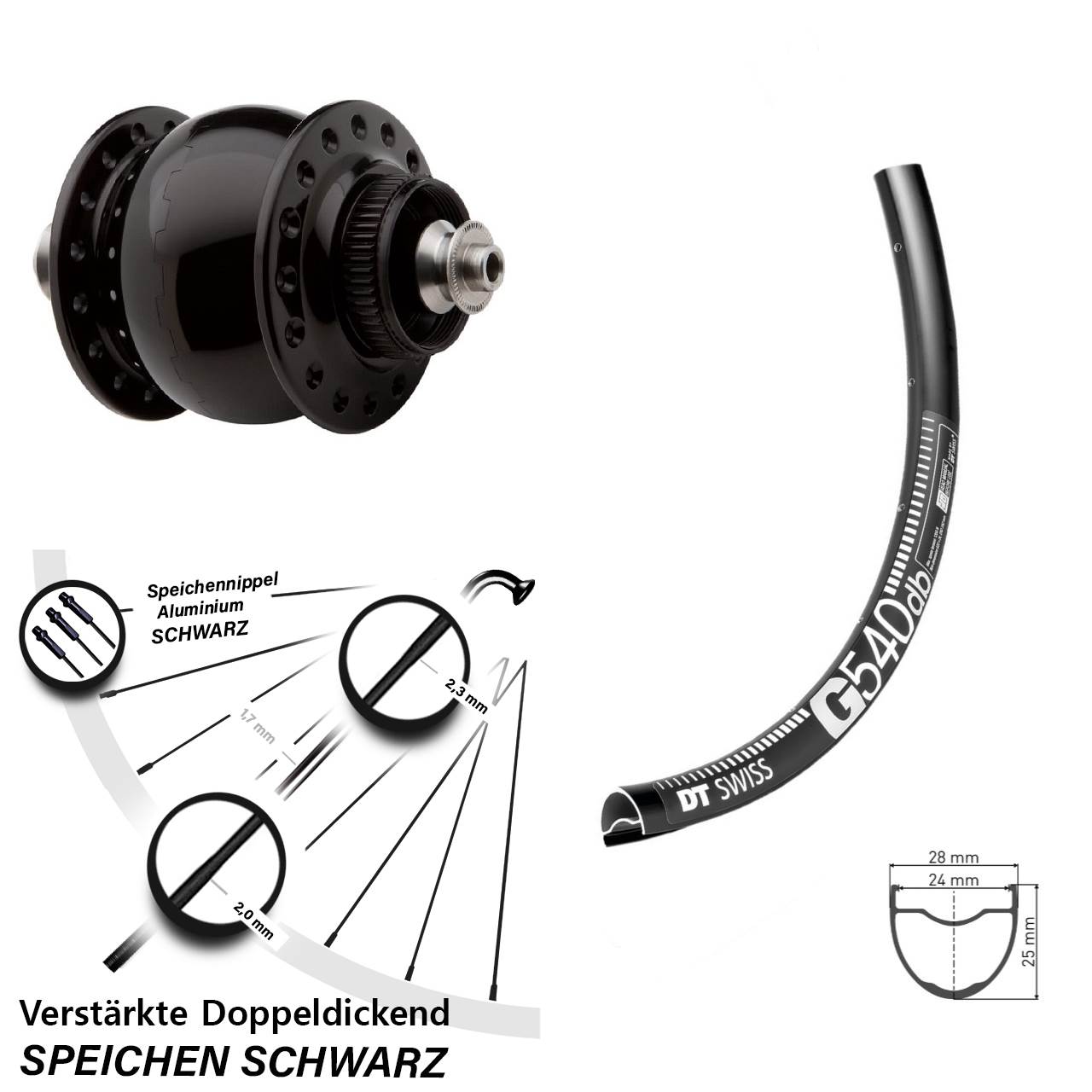 Centerlock Dynamo-Vorderrad QR 27,5 Zoll DT Swiss G540 SON 28