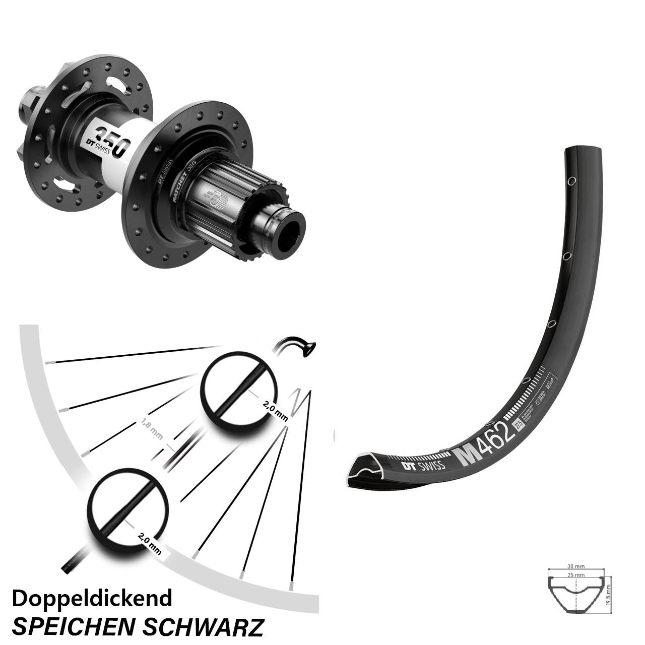 27,5 Zoll DT Swiss M 462 Hinterrad 350 DEG72 6-Loch Micro Spline 12x148