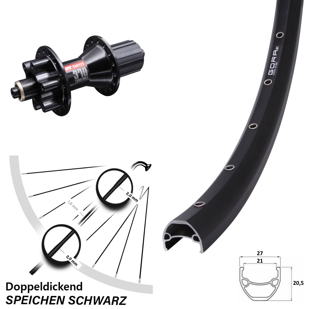 Disc Laufrad für Schnellspanner 28 Zoll Gora 21 DT Swiss 370 Hybrid 8-11 fach HG