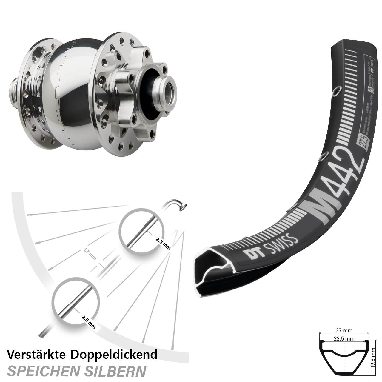 SON 28 poliert DT Swiss M 442 28-29 Zoll Disc Laufrad mit Nabendynamo 12x100