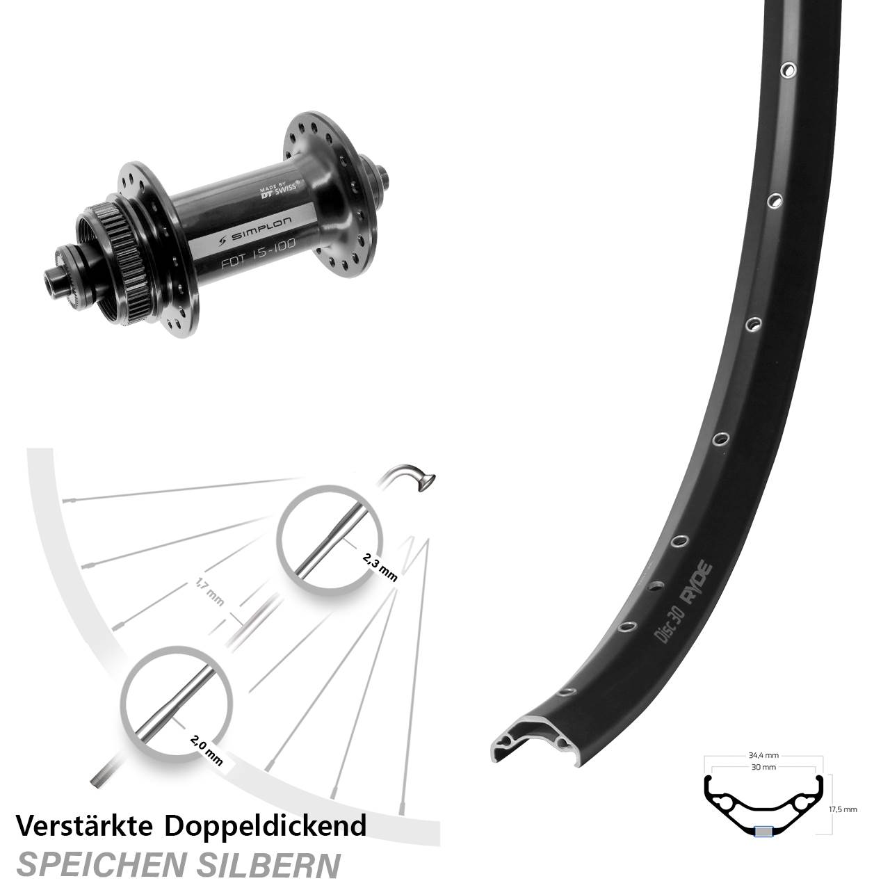 Ryde Disc 30 DT Swiss 370 29 Zoll Vorderrad Centerlock QR