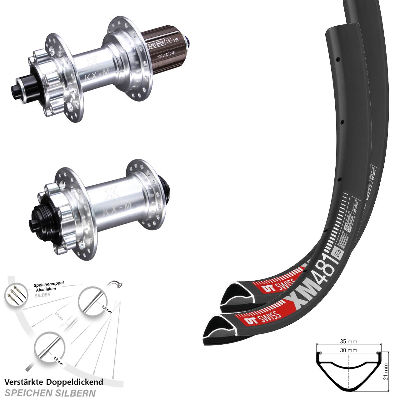 6-Loch Laufradsatz für Schnellspanner 27,5 Zoll DT Swiss XM481 KX-M 8-12 fach HG