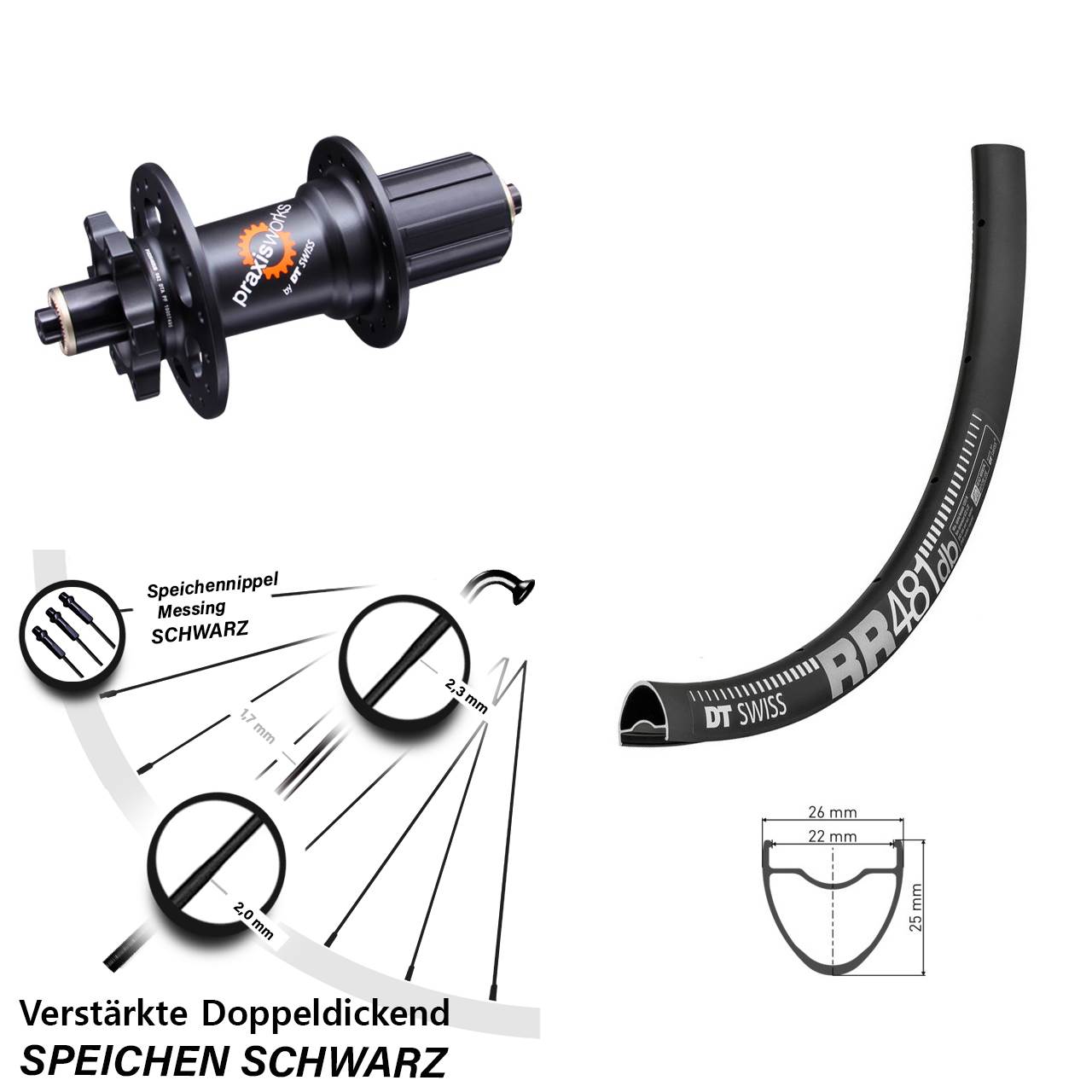 6-Loch Hinterrad QR 28 Zoll DT Swiss RR481-350 QR 11-fach 8-11 fach