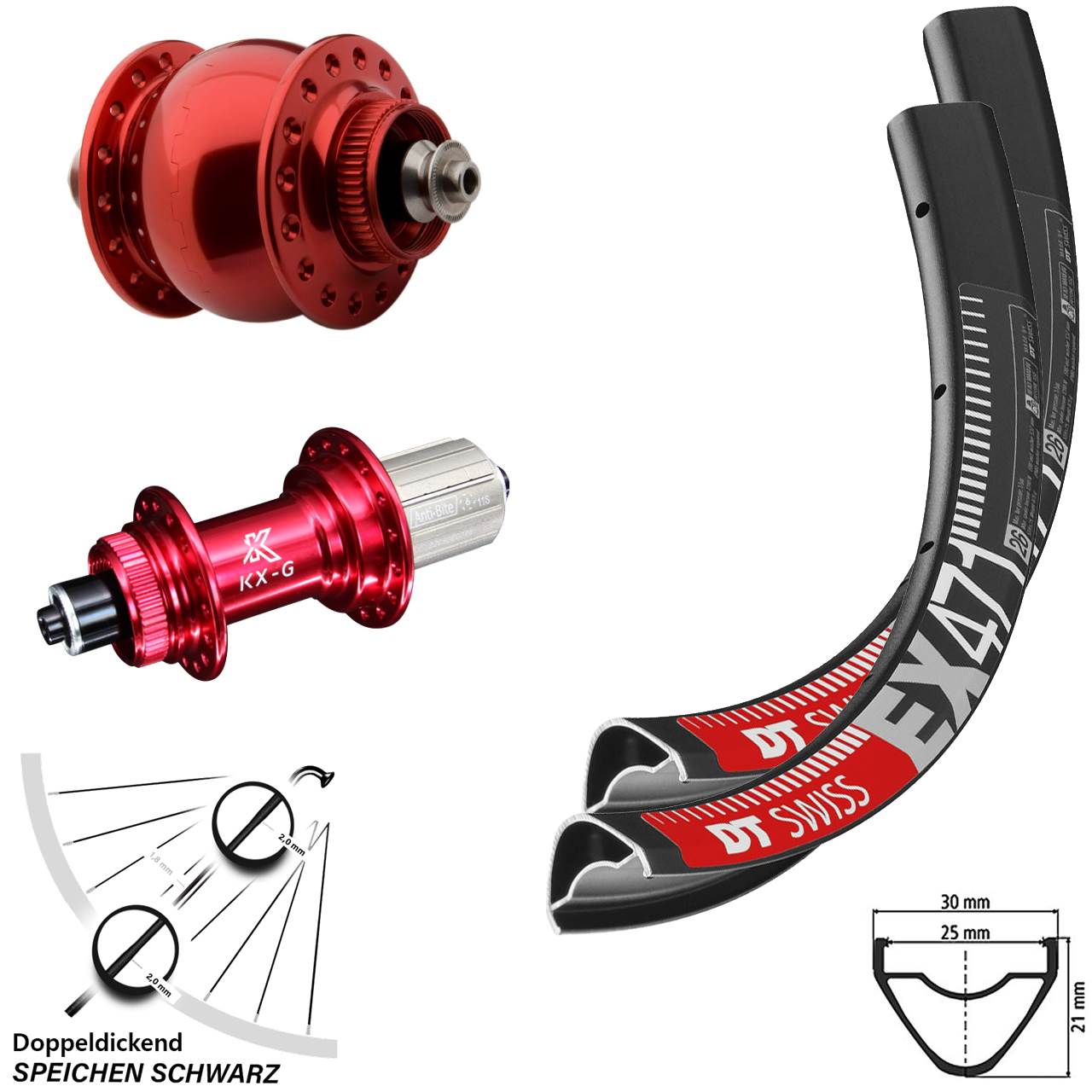 DT Swiss EX471 KX-G rot SON 28 29 Zoll Laufrad-Satz für Schnellspanner 8-12 fach HG