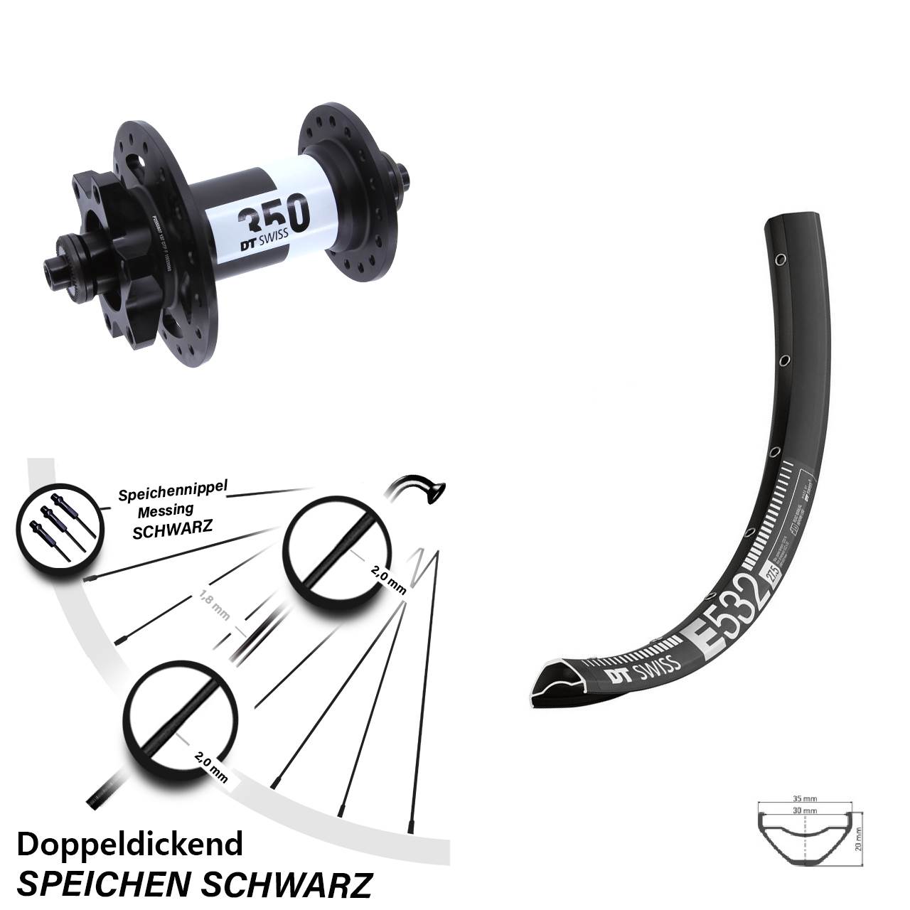 27,5 Zoll DT Swiss E532-350 Disc Laufrad QR