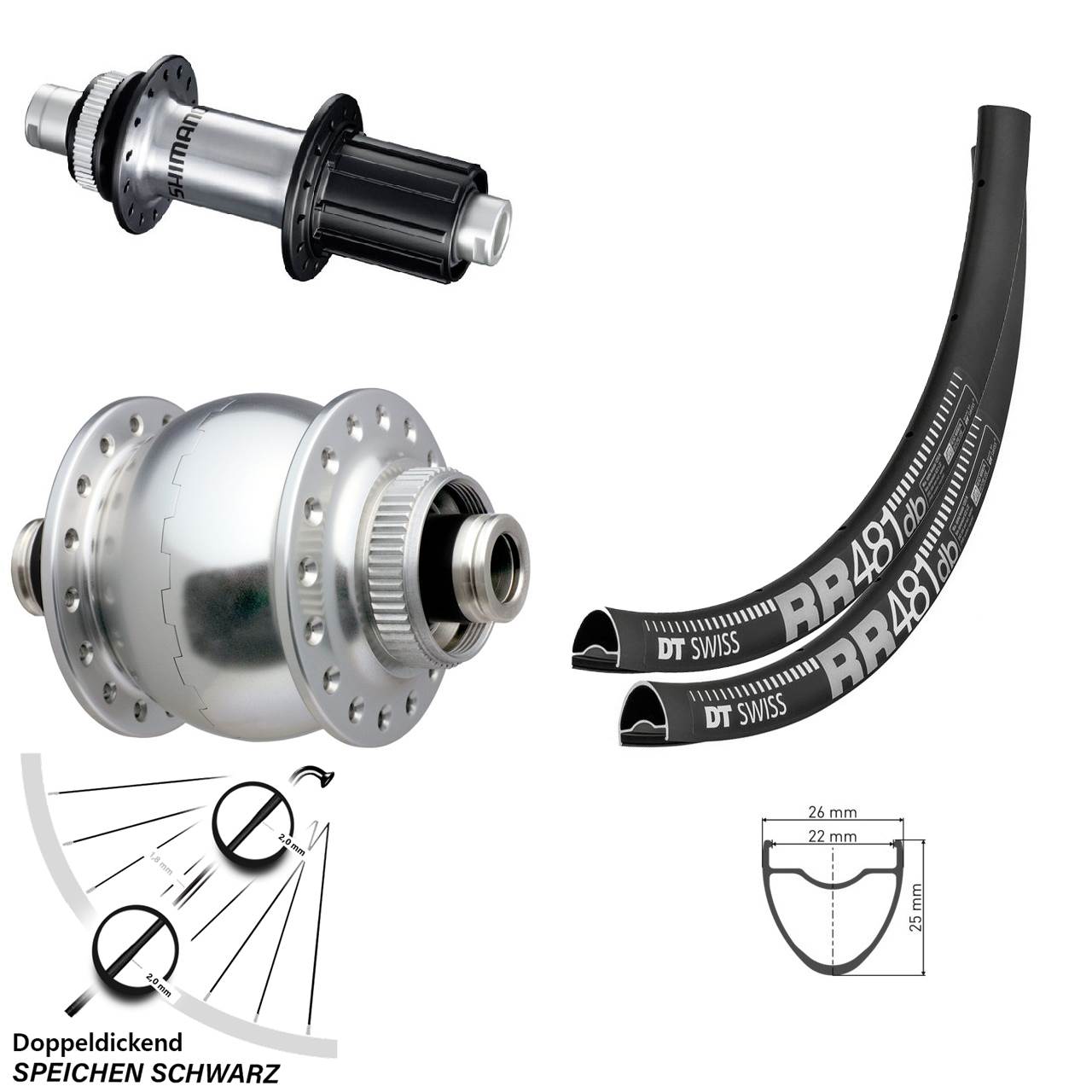DT Swiss RR481 GRX Shimano HG 8-12-fach SON 28 Zoll Laufrad-Satz 12x100/142