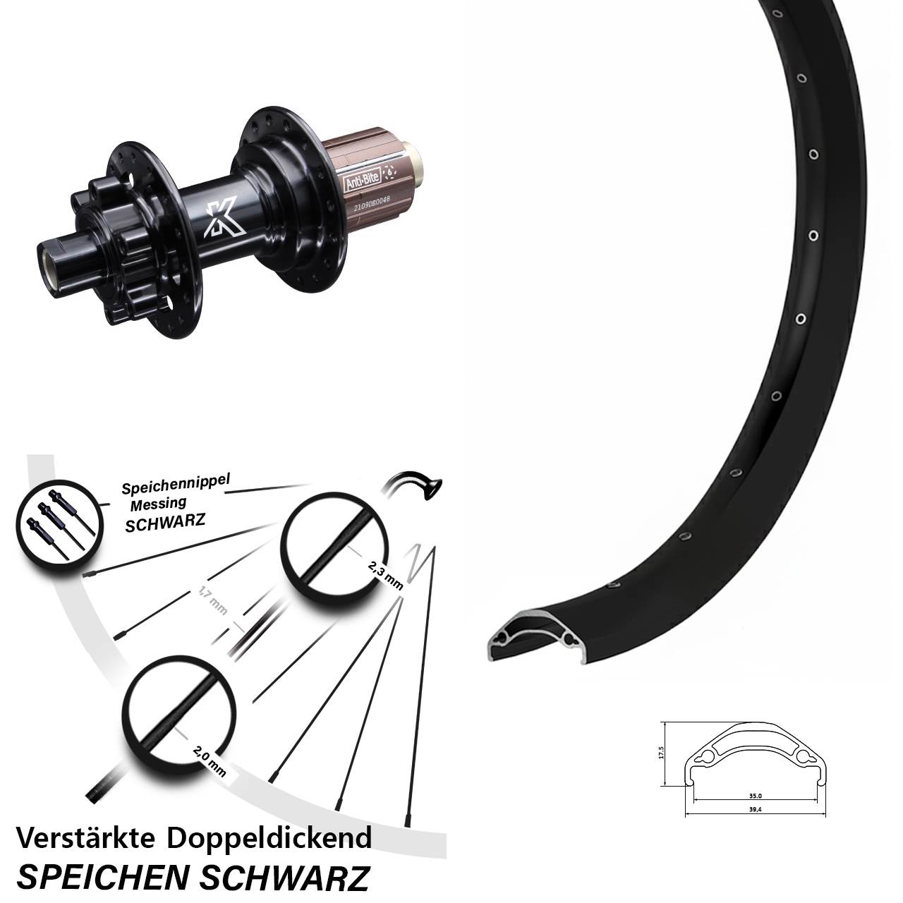 6-Loch Hinterrad 29 Zoll Ryde Disc 35 KX-M Shimano Anti-Bite 8-12 fach HG 12x142
