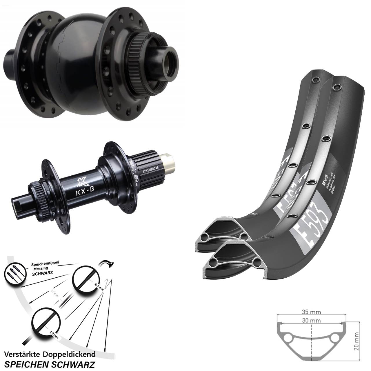 DT Swiss E 593 KX-B SON 28 650B Laufradsatz Centerlock 15x110 12x148 Micro Spline