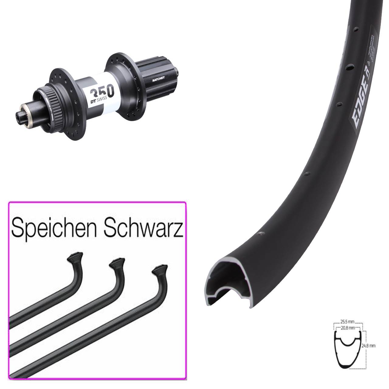 Disc Laufrad QR 28 Zoll Ryde Edge R25 Offset DT Swiss 350 Road 11-12 fach HG
