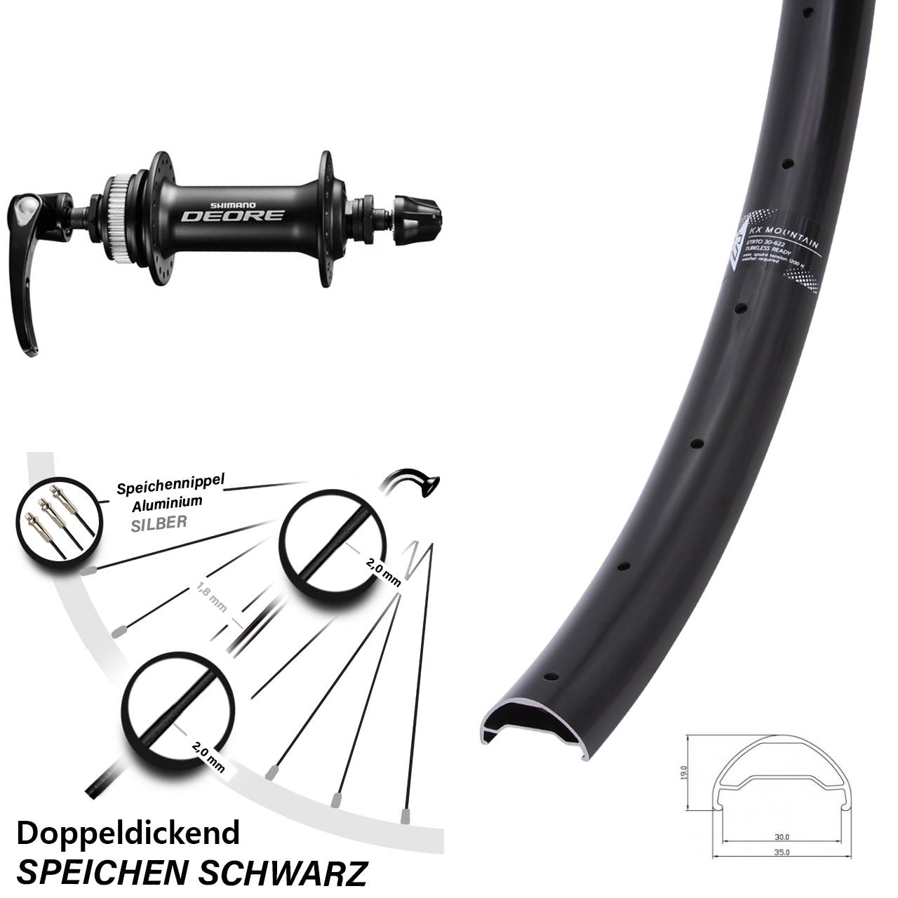 Centerlock Vorderrad für Schnellspanner 29 Zoll KX Mountain Shimano HB-M6000