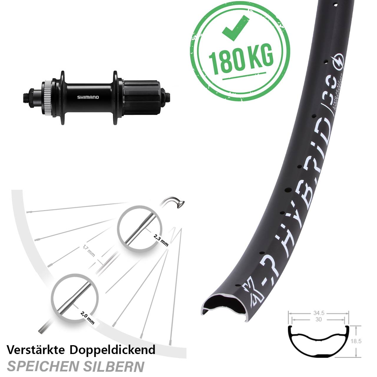 Disc Hinterrad für Schnellspanner 29 Zoll KX-R Hybrid 30 Shimano FH-QC400 8-11 fach