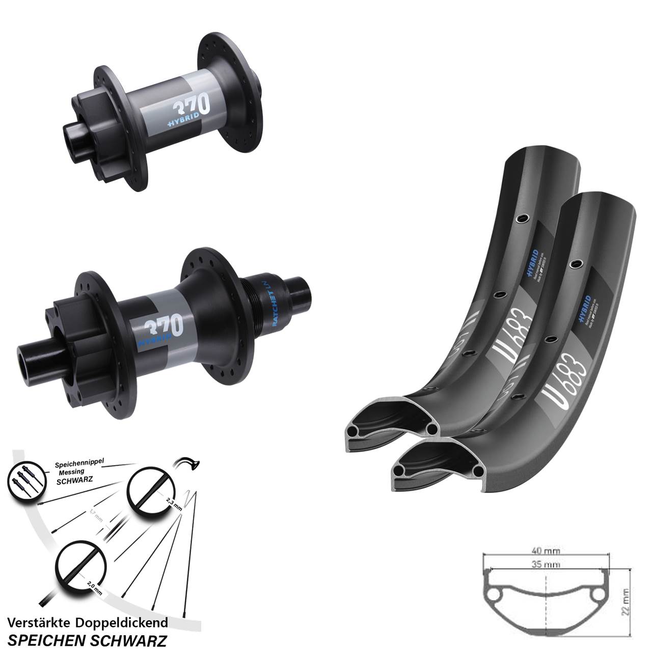 DT Swiss U 683 370 Hybrid 27,5 Zoll 6-Loch Laufradsatz Boost