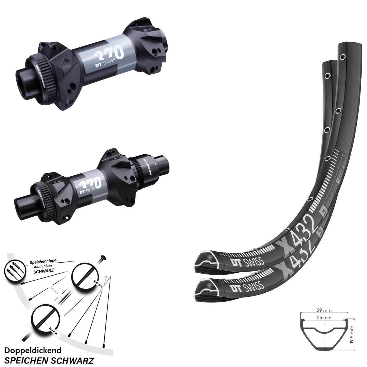 29 Zoll Boost Laufradsatz Straightpull 370 DT Swiss X 432 Sram XD Centerlock
