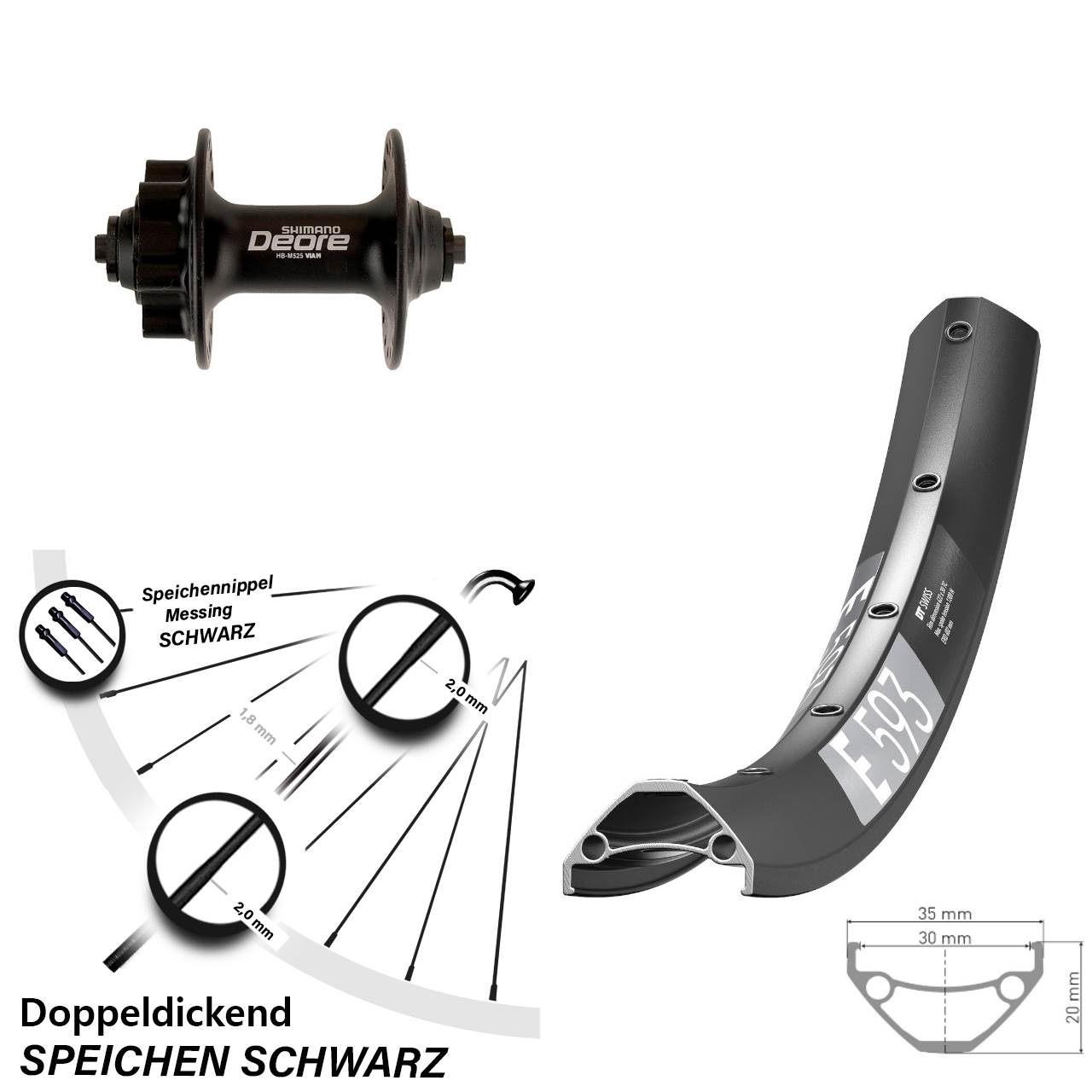 Disc Laufrad für Schnellspanner 650B DT Swiss E 593 Shimano Deore