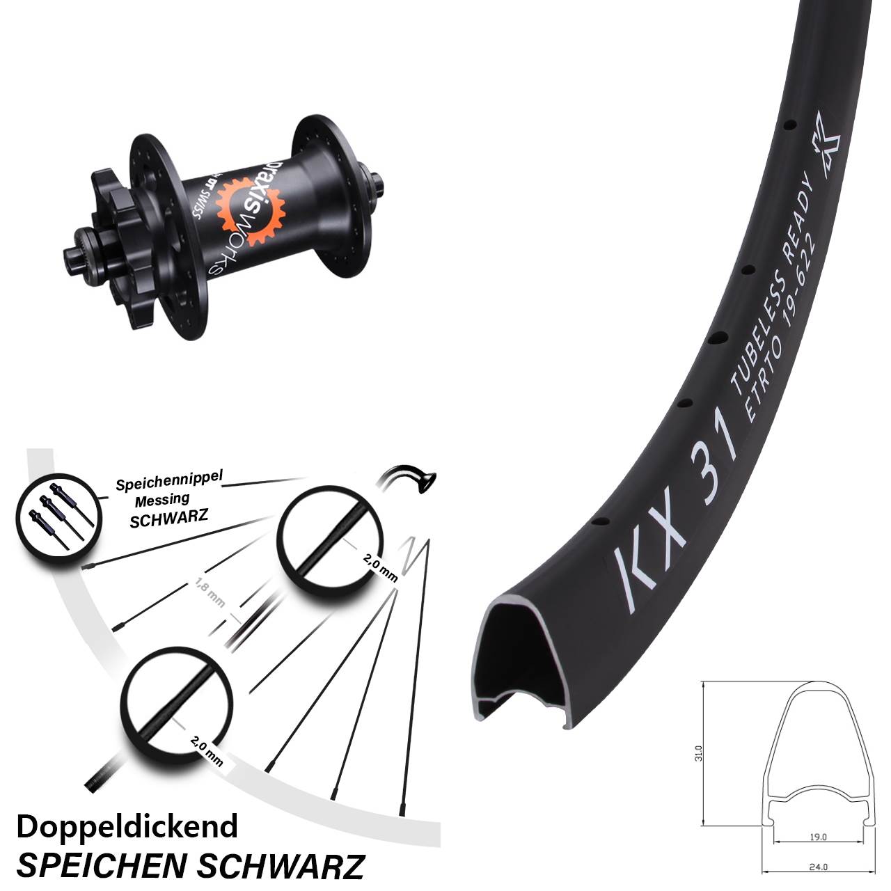 KX 31 DT Swiss 350 28 Zoll 6-Loch Vorderrad QR