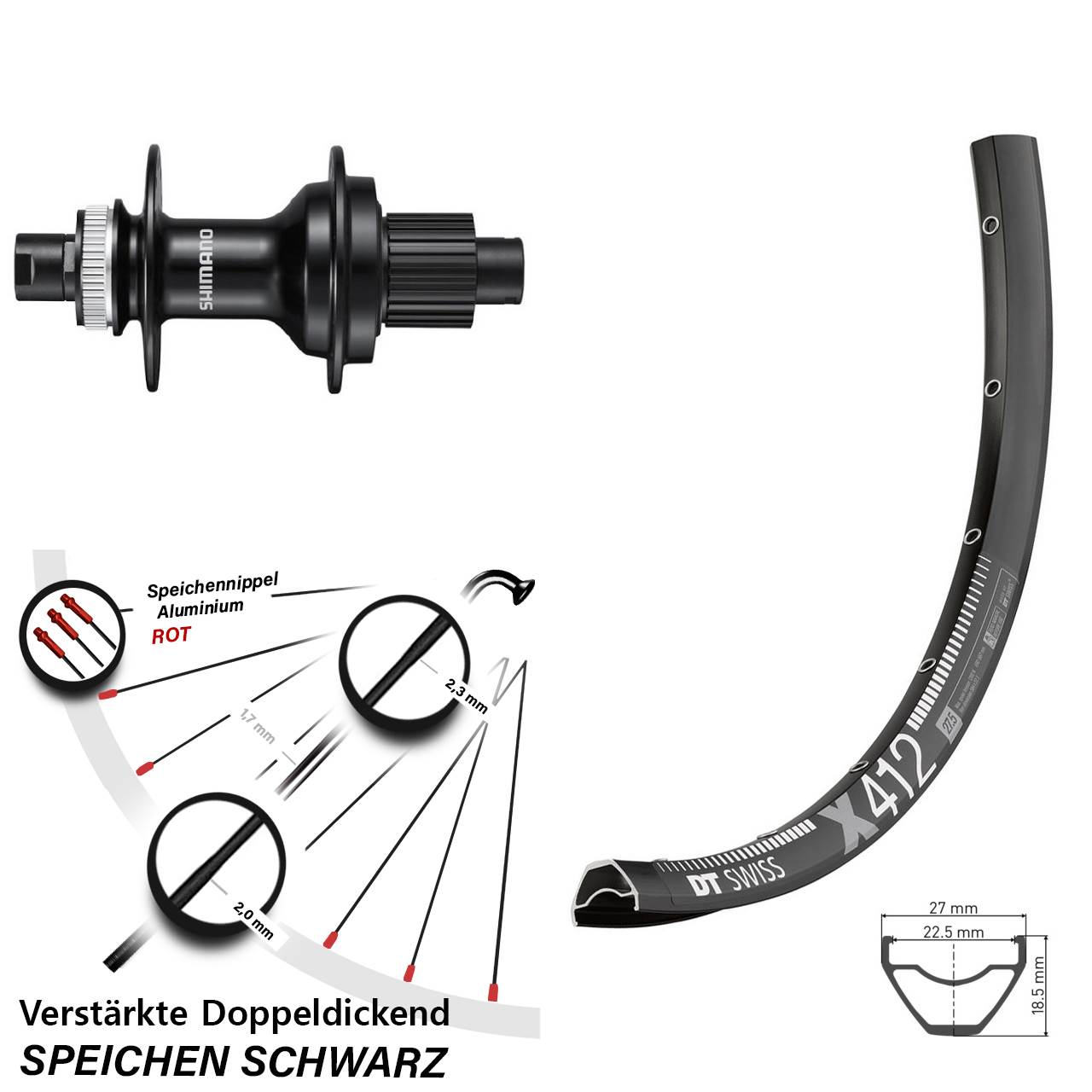 29 Zoll DT Swiss X412 Shimano FH-MT510 Hinterrad Centerlock 12x142 Micro Spline
