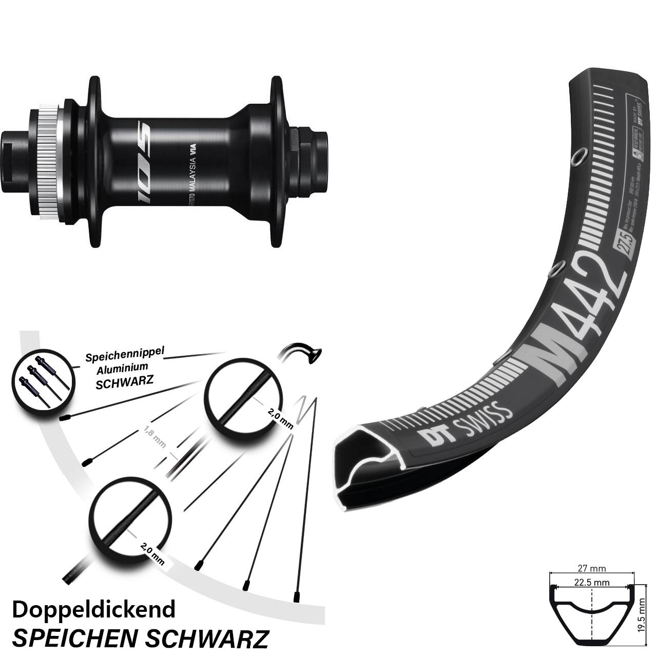 DT Swiss M 442 Shimano HB-R7070 28-29 Zoll Disc Laufrad 12x100